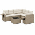 Set salotto da giardino angolare 4 posti con tavolino in rattan PE beige e cuscini color crema 220 x 220 cm