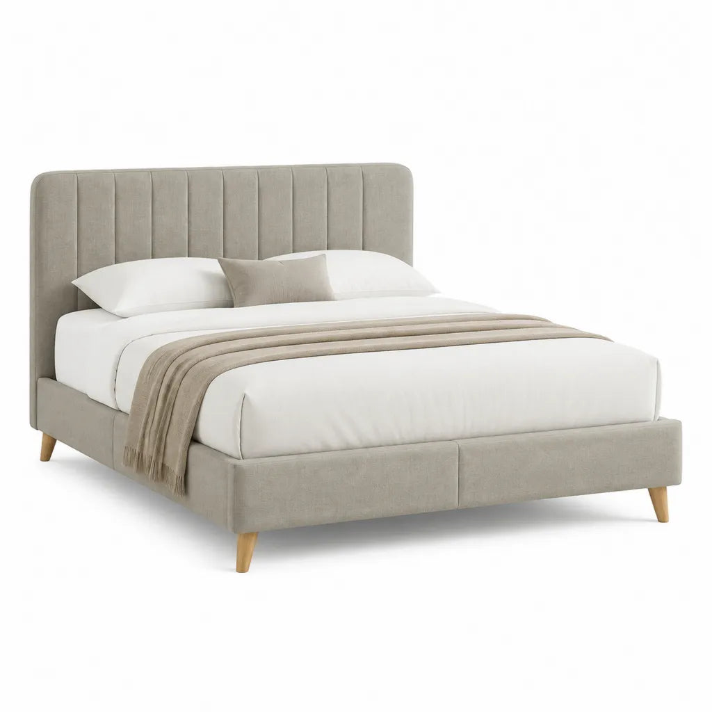 Letto matrimoniale imbottito 160 x 200 cm in poliestere grigio tortora con testiera rettangolare