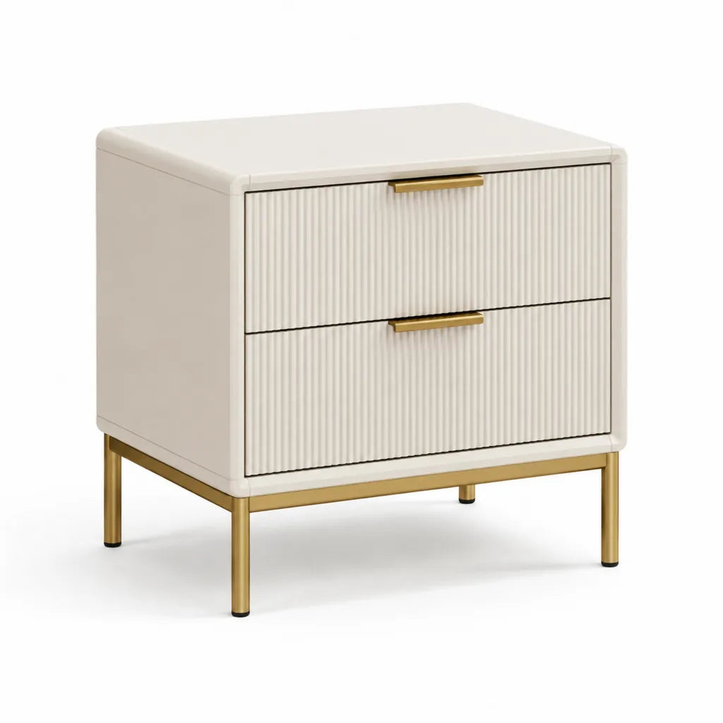 Comodino con 2 cassetti in MDF bianco e acciaio dorato 50 x 40 x 55 cm