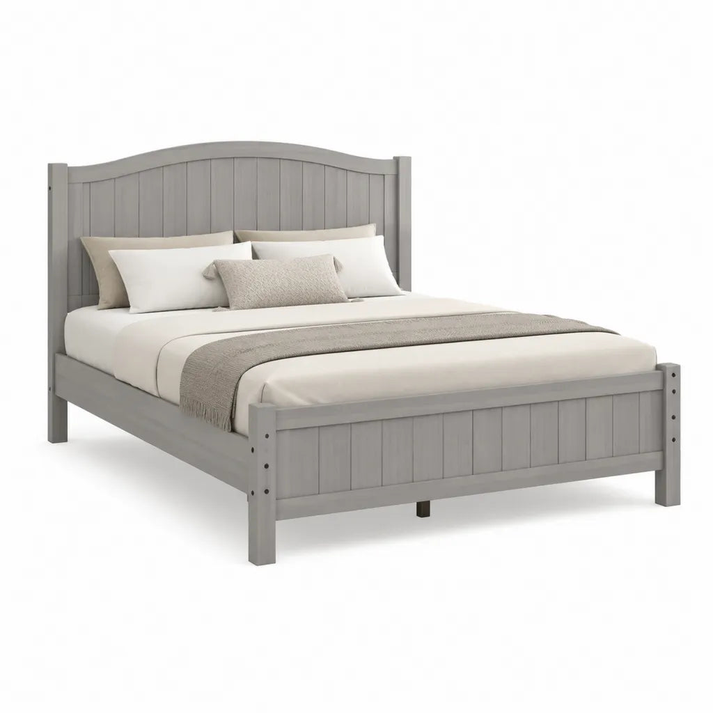 Letto matrimoniale 160 x 200 cm in legno massello di pino grigio con testiera arcuata