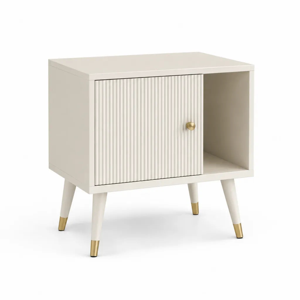 Comodino con anta scorrevole e vano aperto in MDF bianco 50 x 40 x 60 cm