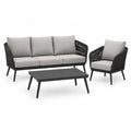Set salotto da giardino 3 pezzi con divano 3 posti poltrona e tavolino in acciaio e corda PE nero grigio 200 x 80 x 78 cm