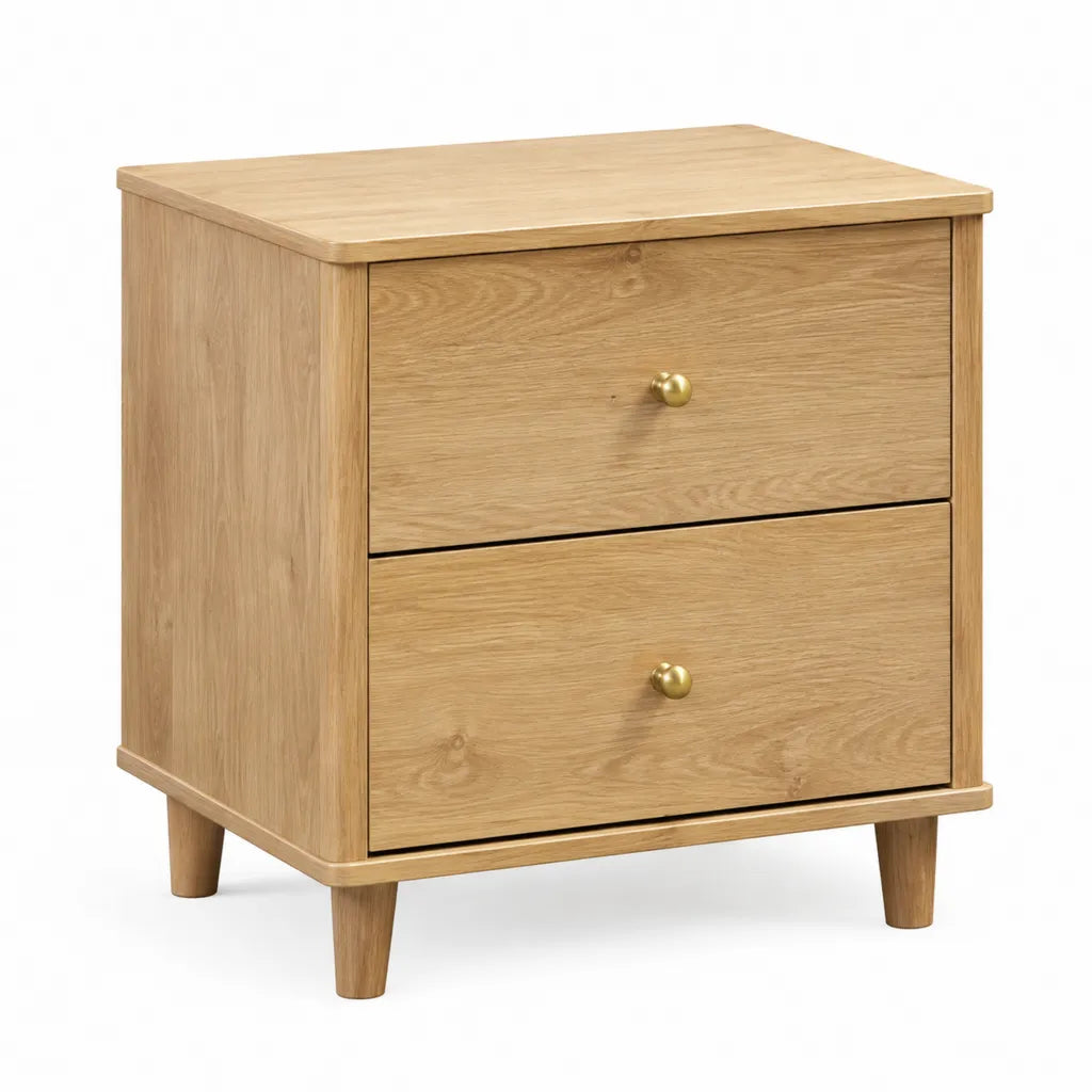 Comodino a 2 cassetti in rovere massello naturale 50 x 40 x 60 cm