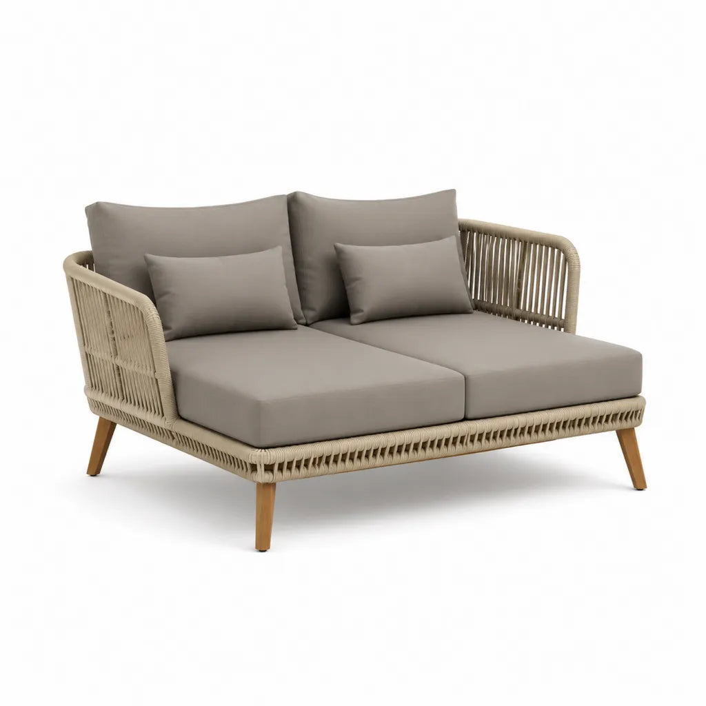 Divano da giardino 2 posti rettangolare 160 x 85 x 78 cm in alluminio corda di polipropilene e acacia beige tortora