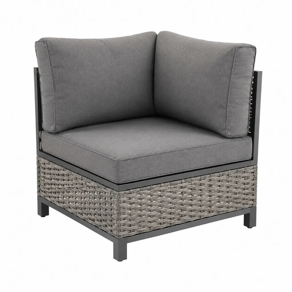 Poltrona angolare da giardino in rattan PE grigio con cuscini 70 x 70 x 60 cm