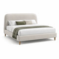 Letto matrimoniale imbottito 160 x 200 cm in poliestere beige con testiera arrotondata e piedi in legno massello