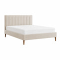 Letto matrimoniale imbottito 160 x 200 cm in poliestere beige con testiera alta e gambe in legno massello
