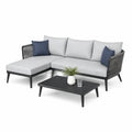 Set divano da giardino angolare 3 posti con tavolino 220 x 150 x 70 cm in alluminio grigio chiaro e nero