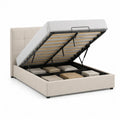 Letto contenitore matrimoniale 160 x 200 cm con rete a doghe e rivestimento in poliestere beige