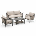 Set salotto da giardino 4 pezzi con divano 2 posti poltrone e tavolino in acciaio e corda PE beige e nero