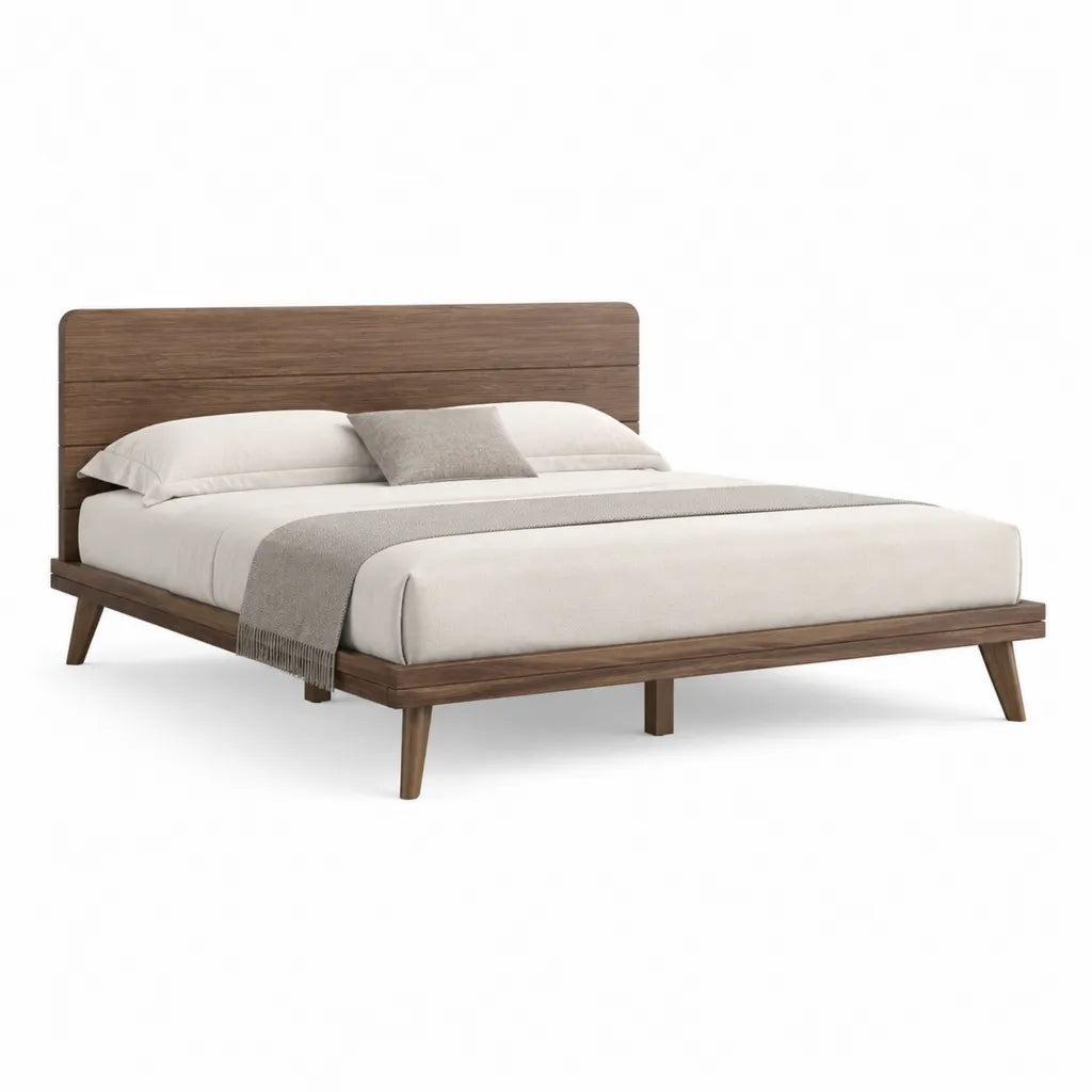 Letto matrimoniale con testiera in legno massello color noce per materasso 160 x 200 cm