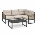 Set divano da giardino angolare 4 posti con tavolino 230 x 180 cm in alluminio e corda PE beige nero