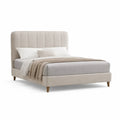 Struttura letto matrimoniale imbottita rettangolare 160 x 200 cm in poliestere beige con testiera alta