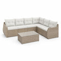 Set salotto da giardino angolare 7 pezzi in rattan PE beige con cuscini crema 245 x 185 x 83 cm