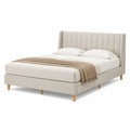 Letto matrimoniale imbottito 160 x 200 cm in poliestere beige con testiera rettangolare