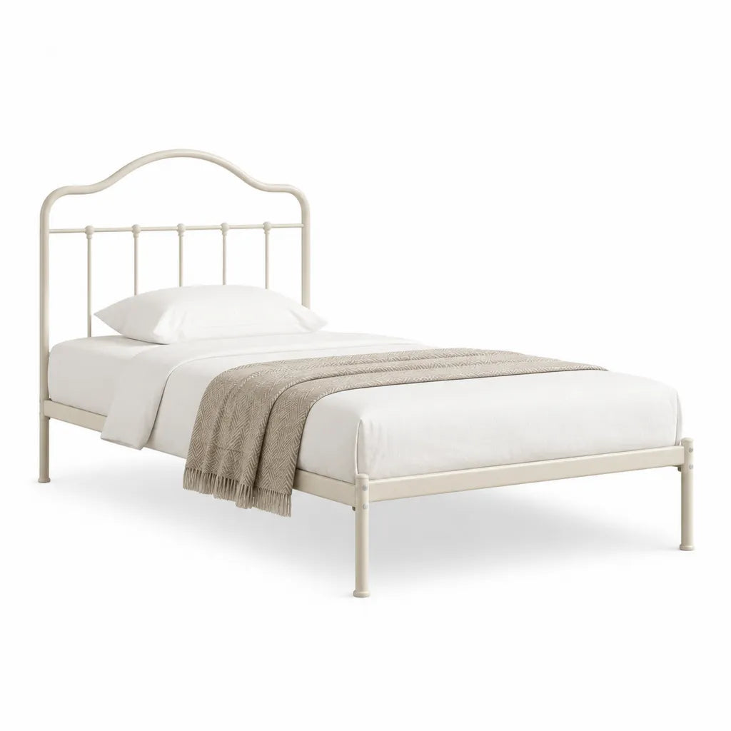 Struttura letto singolo in acciaio tubolare con testiera curva avorio 90 x 190 cm