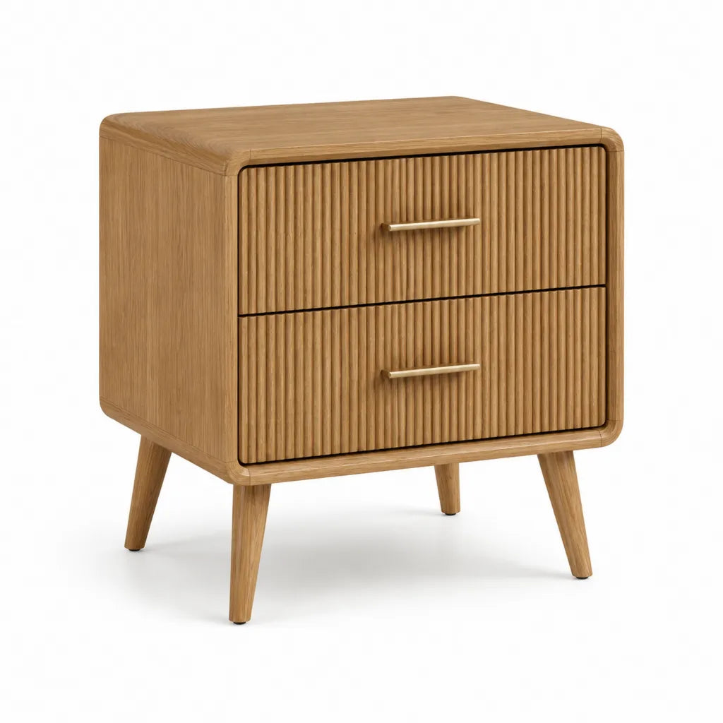 Comodino a 2 cassetti rettangolare in MDF impiallacciato rovere naturale 60 x 40 x 60 cm