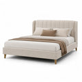Letto matrimoniale imbottito 160 x 200 cm con testiera alta trapuntata in poliestere beige