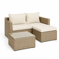 Set divano da giardino angolare 3 pezzi in rattan PE beige tortora con tavolino 210 x 140 x 65 cm