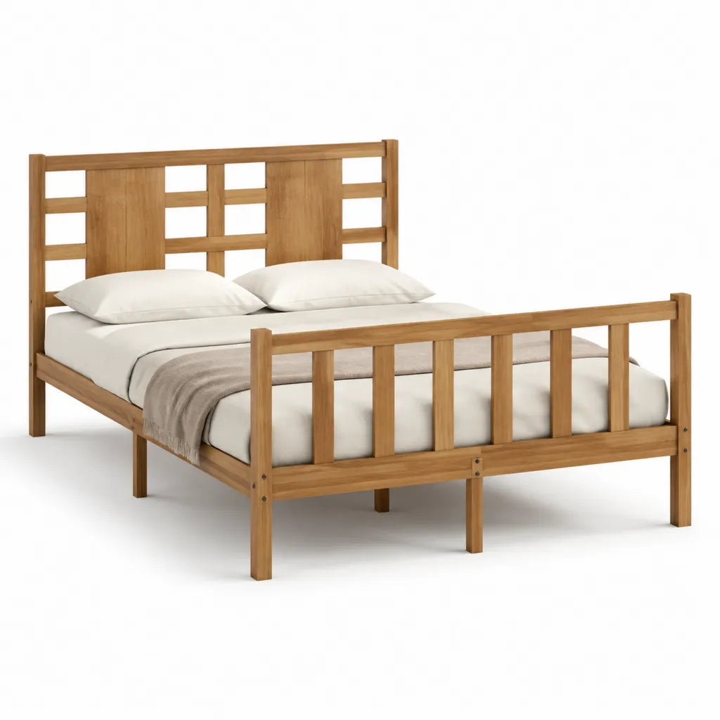Struttura letto matrimoniale 160 x 200 cm in legno massello rettangolare rovere naturale