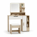 Toeletta con specchio LED e sgabello in MDF 100 x 40 x 140 cm bianco rovere chiaro