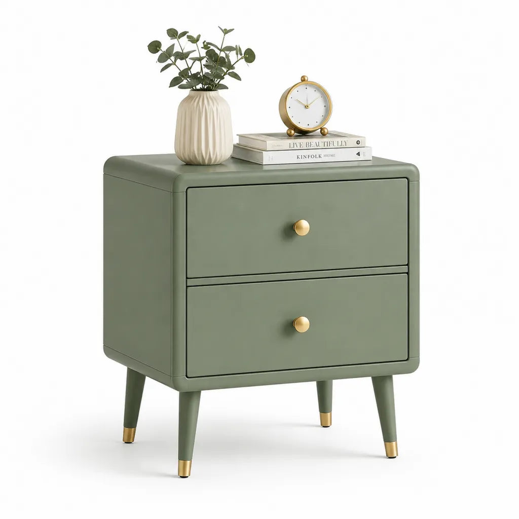Comodino con 2 cassetti in MDF verde salvia e oro 50 x 40 x 60 cm