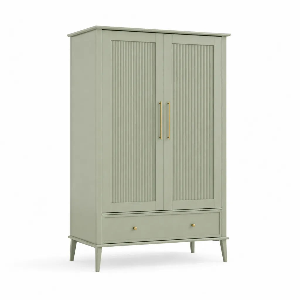 Armadio guardaroba 2 ante con cassetto in MDF verde salvia 100 x 55 x 190 cm