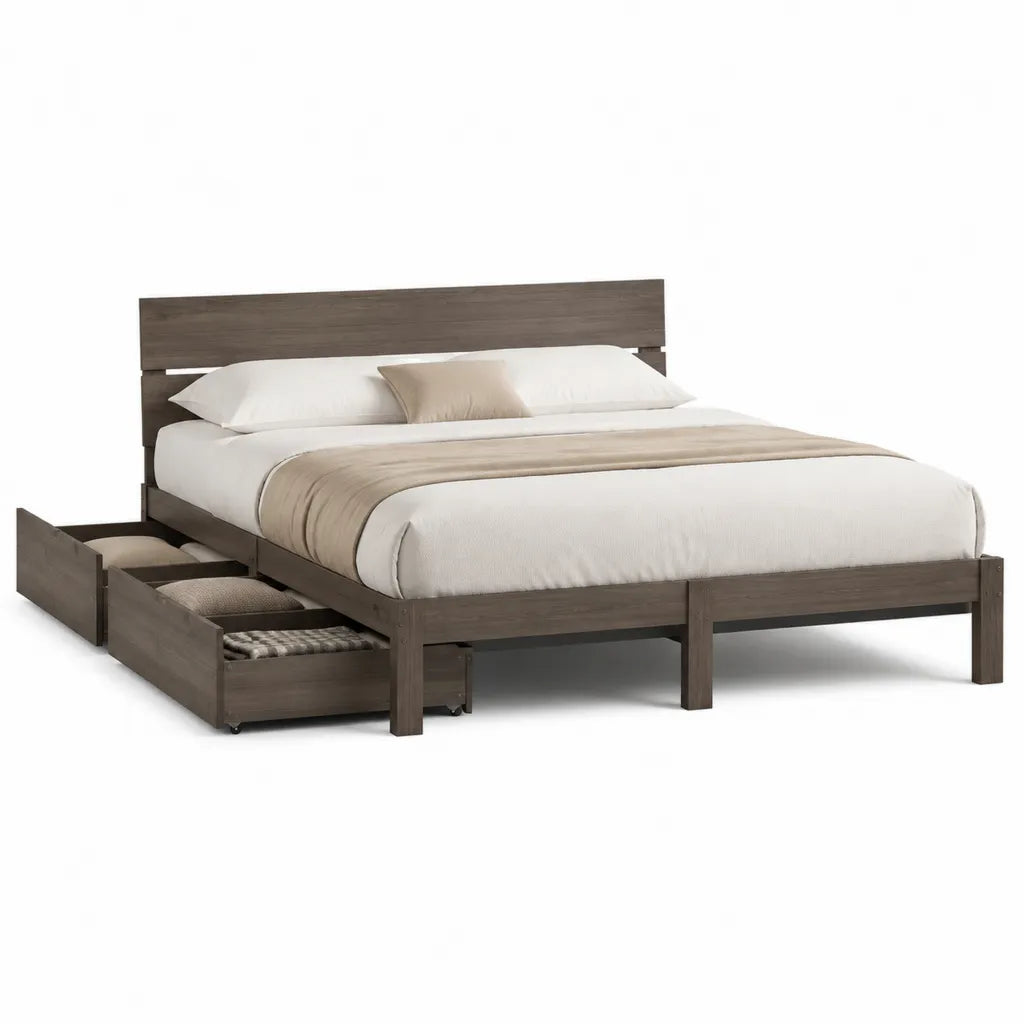 Letto matrimoniale con 2 cassetti contenitore 160 x 200 cm in pannelli di particelle grigio rovere