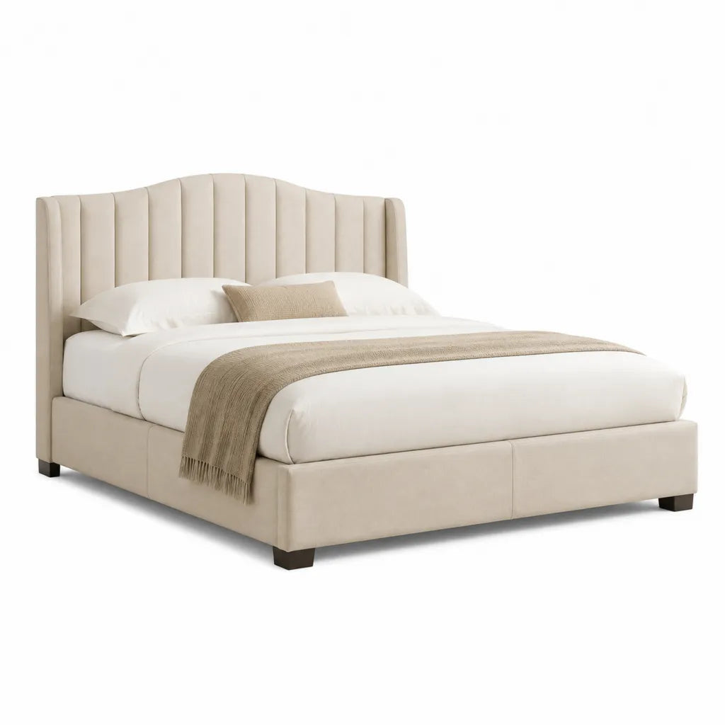 Letto matrimoniale imbottito rettangolare in poliestere beige 160 x 200 cm