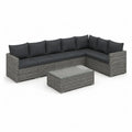 Set divano da giardino angolare 6 posti con tavolino 280 x 210 x 70 cm in polyrattan PE e vetro temperato grigio antracite