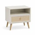 Comodino rettangolare con cassetto e vano aperto in MDF rattan naturale bianco 45 x 40 x 60 cm