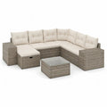 Set divano da giardino angolare 5 posti in rattan PE grigio con cuscini beige 260 x 200 x 65 cm