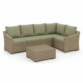 Set divano angolare da giardino 5 posti con tavolino in rattan PE acciaio e poliestere a L beige e verde salvia 240 x 180 x 80 cm