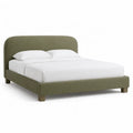 Letto matrimoniale imbottito 160 x 200 cm in velluto di poliestere verde oliva con testiera arrotondata