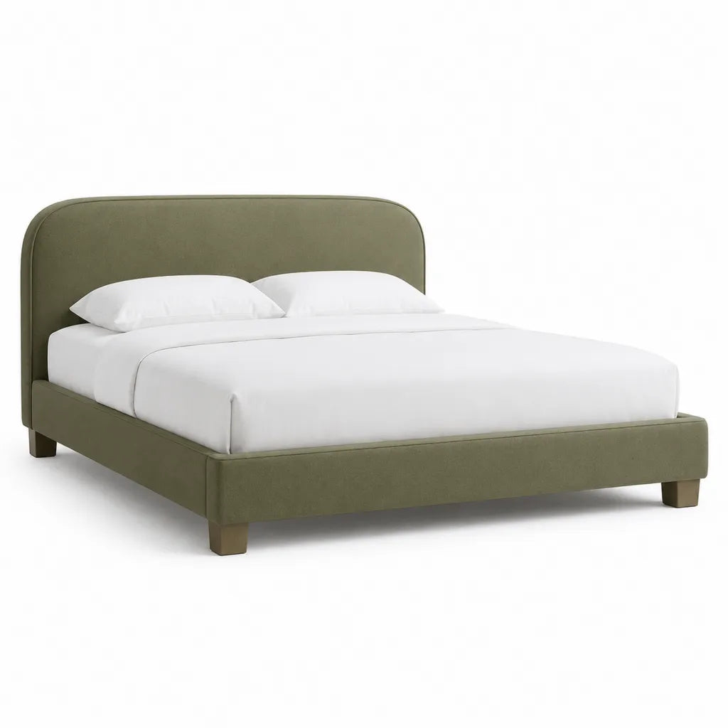 Letto matrimoniale imbottito 160 x 200 cm in velluto di poliestere verde oliva con testiera arrotondata
