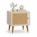 Comodino rettangolare a 1 anta 50 x 40 x 60 cm in MDF laccato e rattan crema naturale