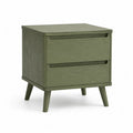Comodino 2 cassetti rettangolare in MDF impiallacciato verde oliva 50 x 40 x 55 cm