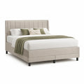 Letto matrimoniale imbottito 160 x 200 cm con testiera rettangolare in poliestere beige