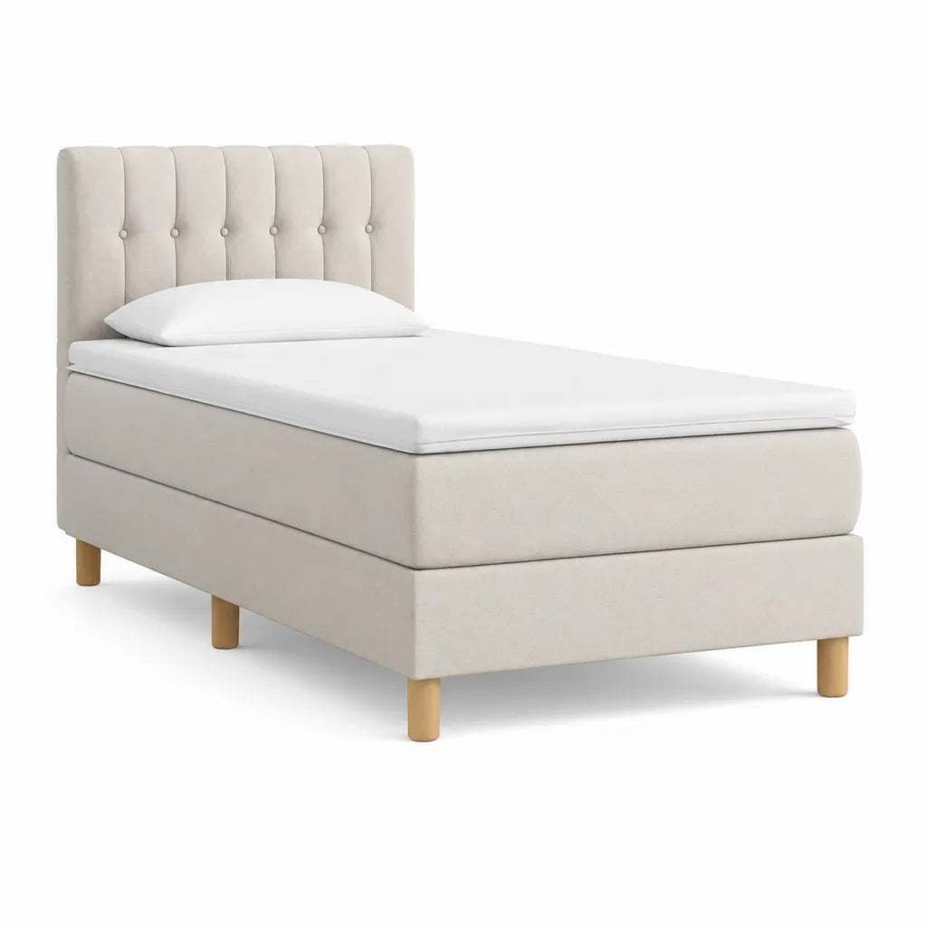 Letto singolo imbottito 90 x 200 cm in poliestere rettangolare beige con testiera capitonne
