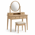 Toeletta con specchio rotondo e sgabello 80 x 40 x 145 cm in MDF impiallacciato rovere beige