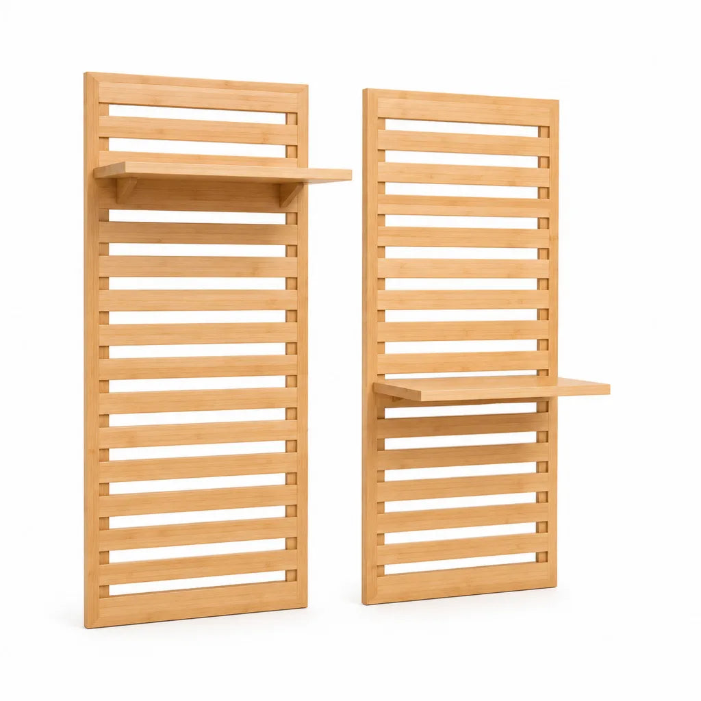 Set di 2 scaffali da parete in bamb¨´ massello rettangolari naturale 50 x 15 x 100 cm