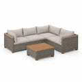 Salotto da giardino angolare 3 pezzi con tavolino 230 x 230 cm in rattan PE grigio e legno massello di acacia beige