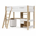 Letto a soppalco per bambini 90 x 200 cm in pino massello e MDF rettangolare bianco e naturale con scrivania libreria cassettiera e scala