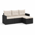 Divano da giardino angolare 3 posti con contenitore in rattan PE nero e cuscini beige 200 x 140 x 65 cm