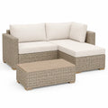 Set divano da giardino angolare 3 posti con tavolino in rattan PE beige 200 x 140 x 65 cm