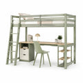 Letto a soppalco singolo con scrivania e scala in pino massello verde salvia 205 x 105 x 180 cm