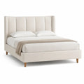 Letto matrimoniale imbottito 160 x 200 cm in poliestere panna con testiera alta rettangolare