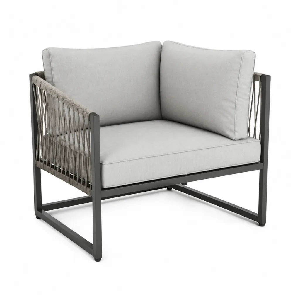 Poltrona da giardino singola 78 x 78 x 74 cm in alluminio con corda in polipropilene grigio e antracite