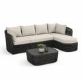 Set divano da giardino angolare con tavolino 275 x 150 cm in rattan PE nero e cuscini beige