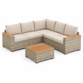 Set divano da giardino angolare 6 pezzi in rattan PE grigio con cuscini beige 240 x 240 x 70 cm